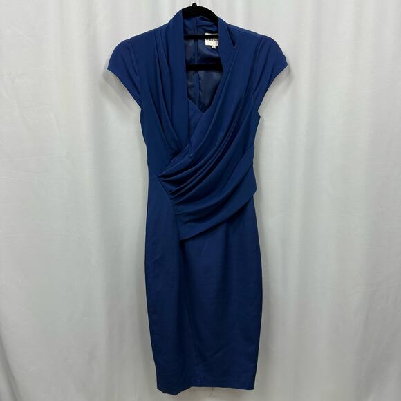 Reiss Royal Blue Cap Sleeve V-Neck Knee Length Column Dress 2 - Picture 1 of 6